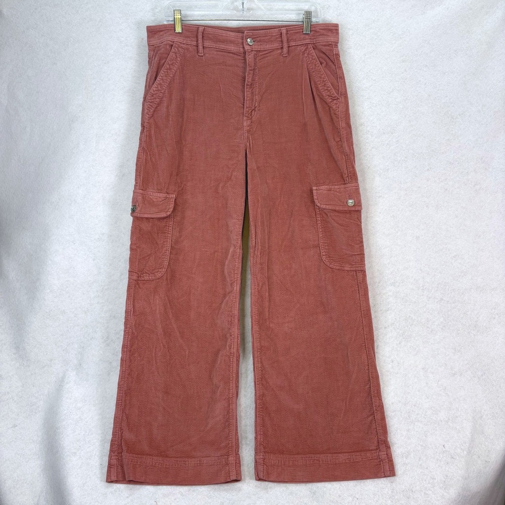 American Eagle Pink Super High Rise Baggy Wide Leg Cargo Cord Pants Women 12S